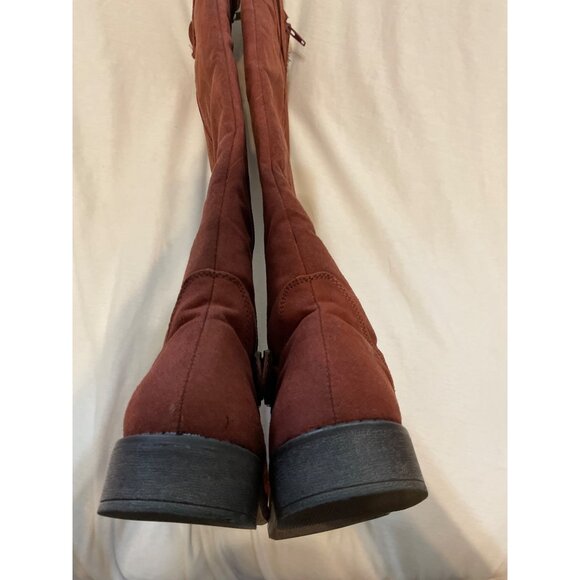 Brown Knee-High Boots Size 8 Pull On Zobia Womens Almond Toe - Picture 6 of 7